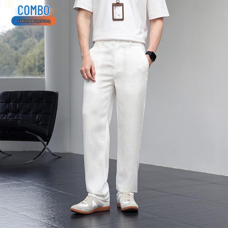 Men s Tencel Linen Blend Casual Straight-Leg Pants 34