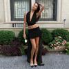 Women's Solid Color Halter Crop Top & Low Waist Ruffle Maxi Skirt Set, Two Piece Party Outfit