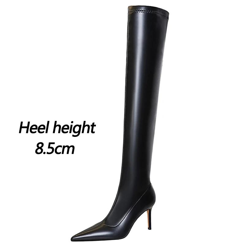 European and American style fashion minimalist high heels with pointed toes sexy winter nightclub over the knee boots