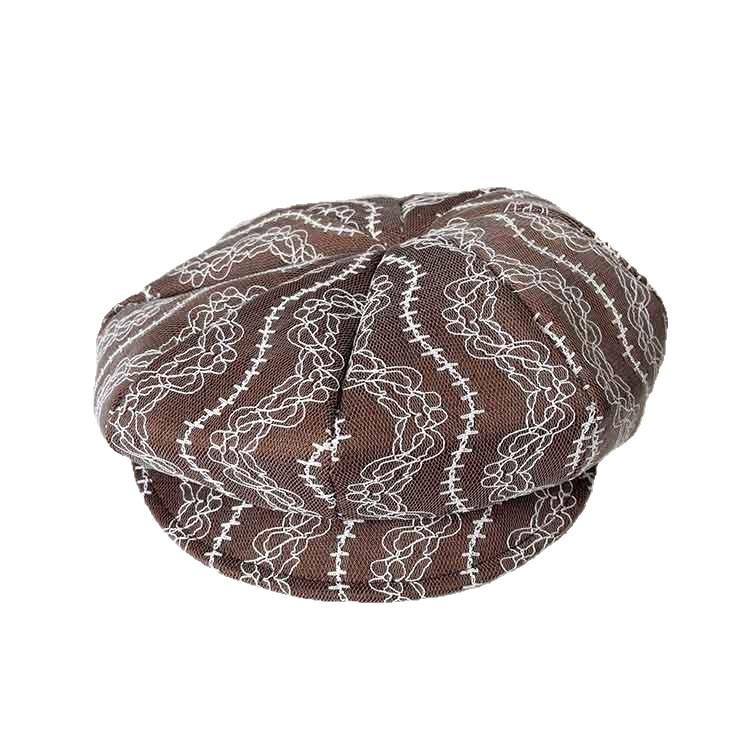 Handmade button bow beret women's plaid face small cloud hat retro versatile literary painter hat