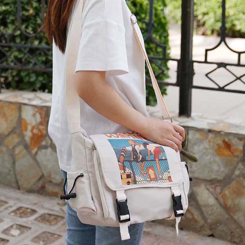 

Cartoon Student School Bag Handbags Men Postman Bag Messenger Bag Nylon Crossbody Bag School White-No Pendant