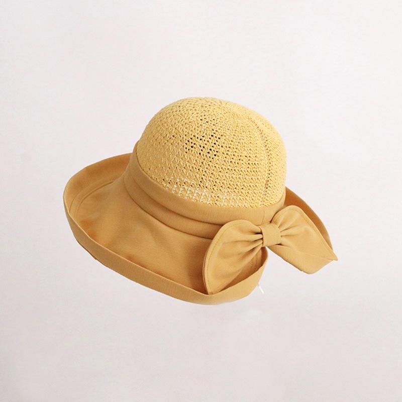 

Versatile Hat Style Straw Woven Sweet Bow Womens Sunshade Fisherman Hatscaps жовтий
