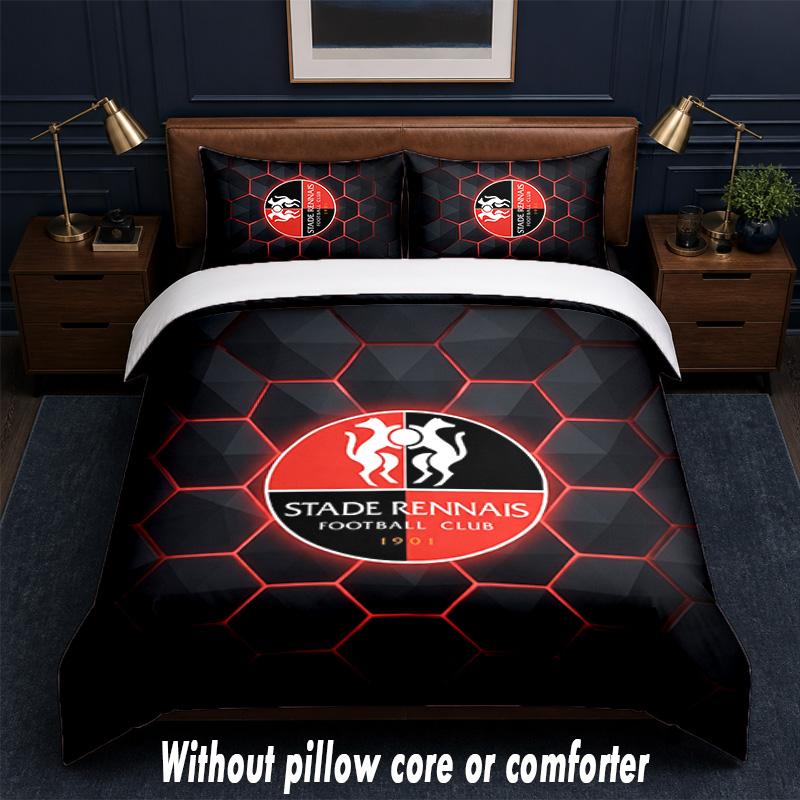 Stade Rennais FC Design Bed Bedding Set 1 Duvet Cover + 2 Pillowcases Soft Breathable Household Bed Linens