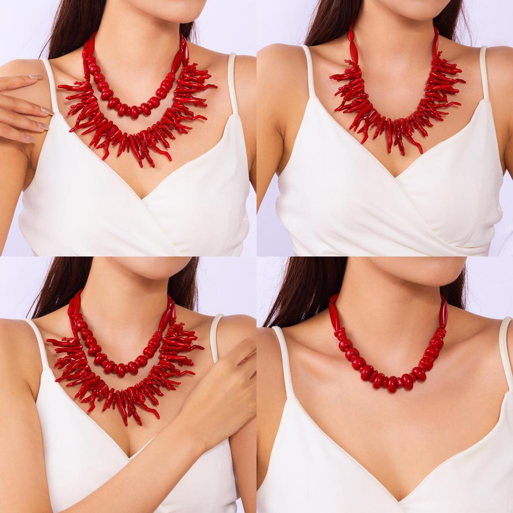 Women Resin Coral Necklace With Electroplated Geometric Design