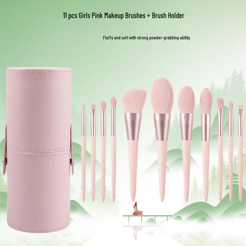 11-Piece Pink Makeup Brush Set: Eyeshadow, Contour, and Powder Brushes