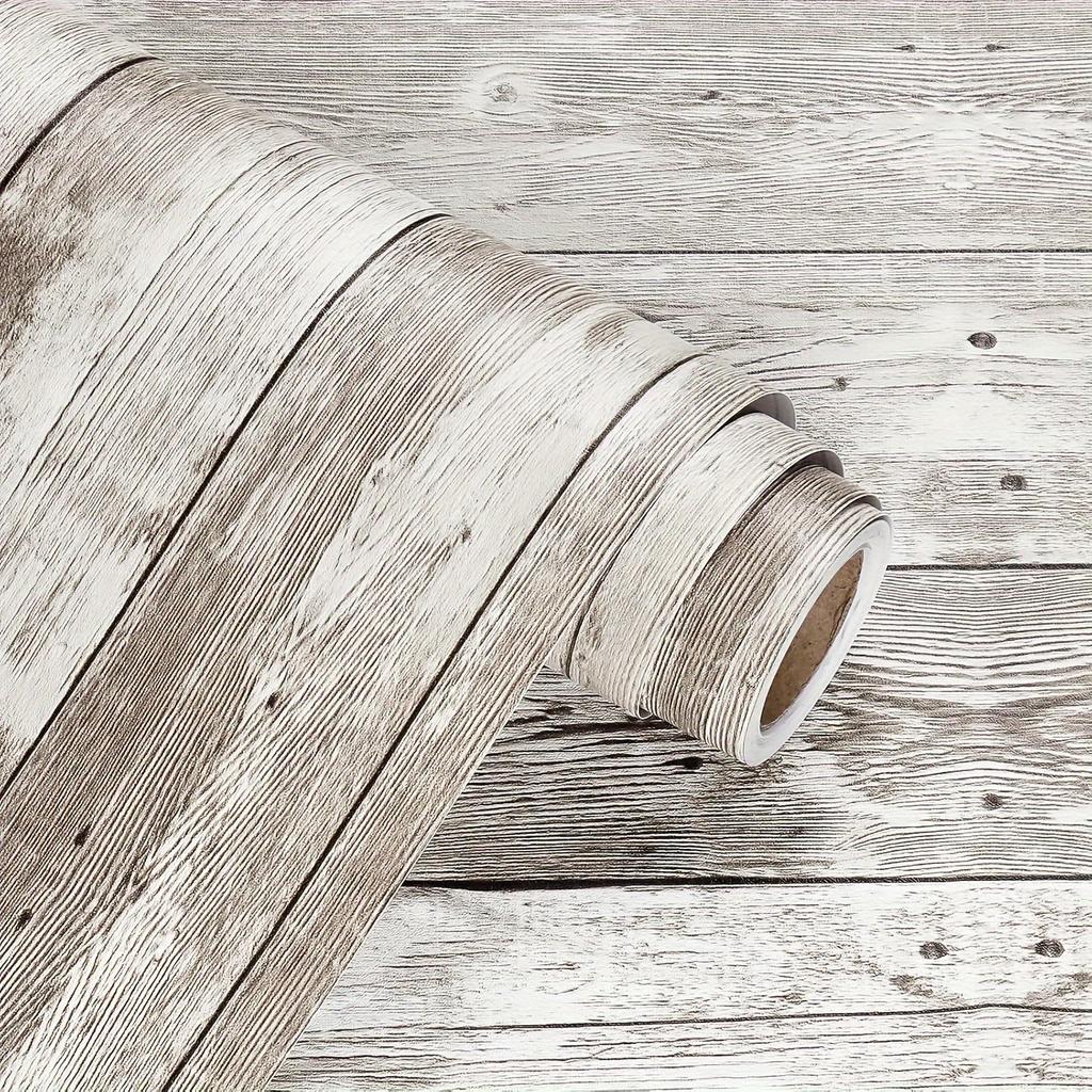 Ivory White Retro Imitation Wood Vertical Pattern Self-adhesive Wood Wallpaper Detachable Vinyl Suitable for Home Decoration