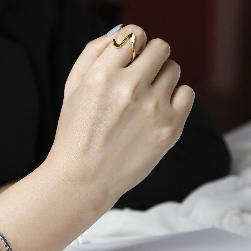 925 Sterling Silver Smooth Irregular Geometric Open Ring For Women Gold Plating Jewelry Gifts Wholesale S-R683