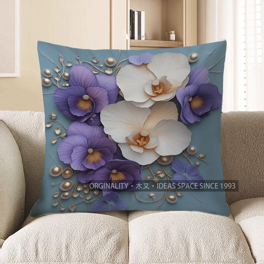 Home Decor Exquisite Orchid Pattern Decorative Throw Pillow Pattern Cushion Cover Suitable For Sofa Bedroom Car Pillow Cover