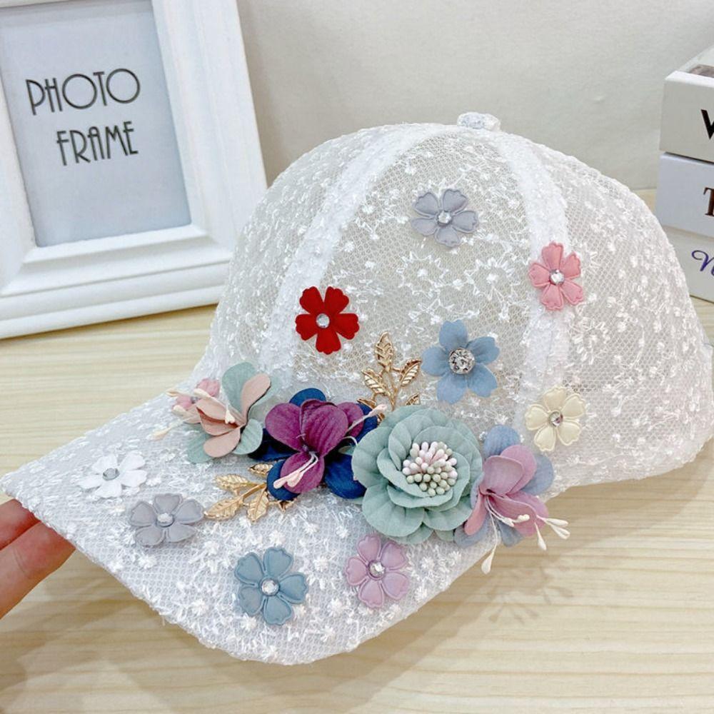 Flower Decor Floral Lace Baseball Cap Hollow Outdoor Sun Hat Streetwear Hat  For Women Girls
