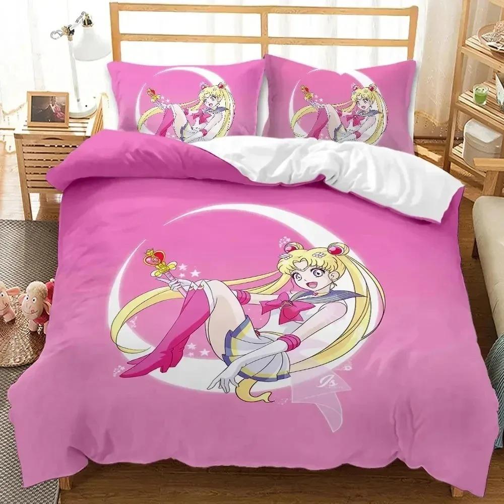 Cartoon S-Sailor-M-Moon Bedding Set,Boy&Girl Duvet Cover Pillow Case Gift, Home Bedroom Quilt Set Large King 260x220cm