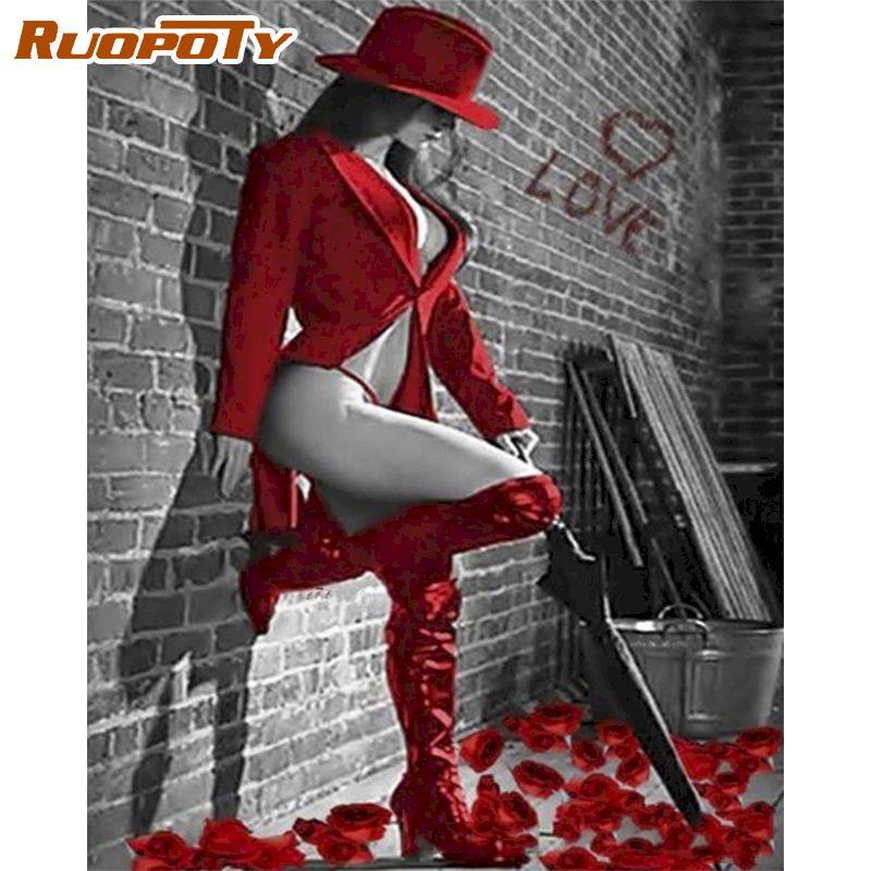 RUOPOTY Frameless Lady Picture Paint By Numbers Figure Painting By Numbers HandPainted Acrylic Paint ON Canvas Wall Art