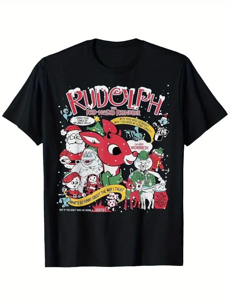 Festive Rudolph Graphic T-Shirt, Rudolph Christmas Shirt Q4589 M