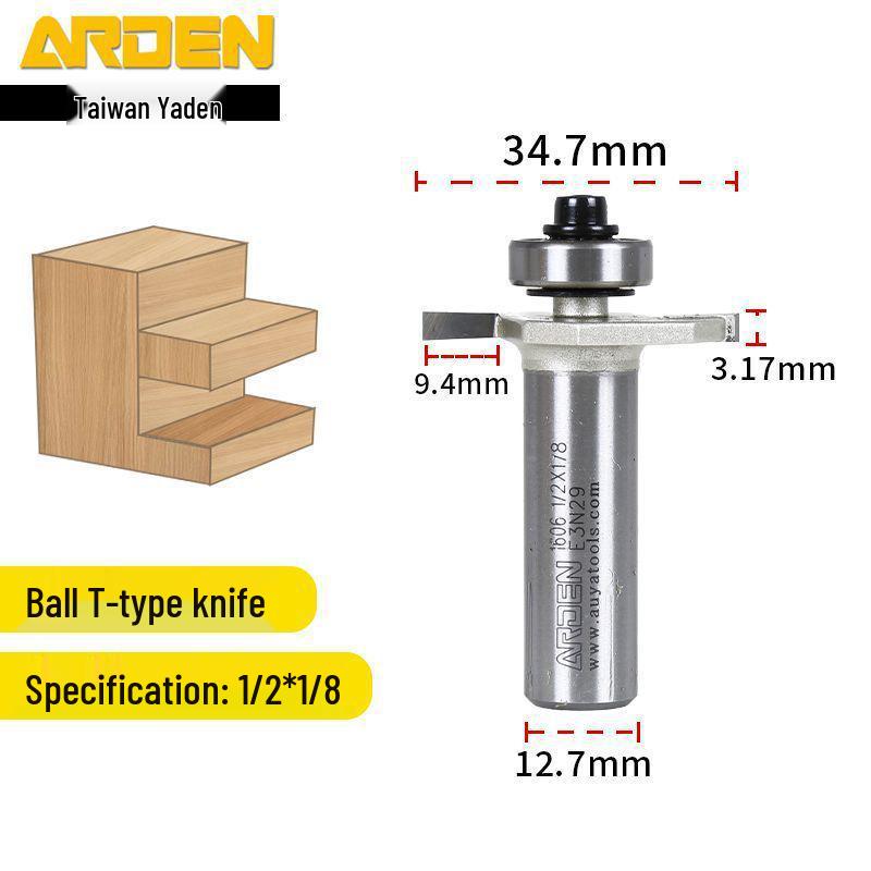 Taiwan Yaden T-Type Ball Bearing Edge Trimmer & Slotting Cutter for Woodworking