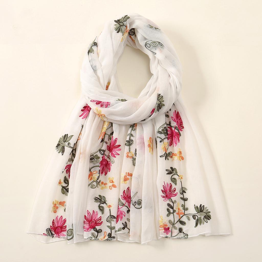 New Floral Cotton Scarf Women Thin Flower Embroidered Shawls And Wraps Foulard Hijab Stoles Vintage Sunscreen Scarves