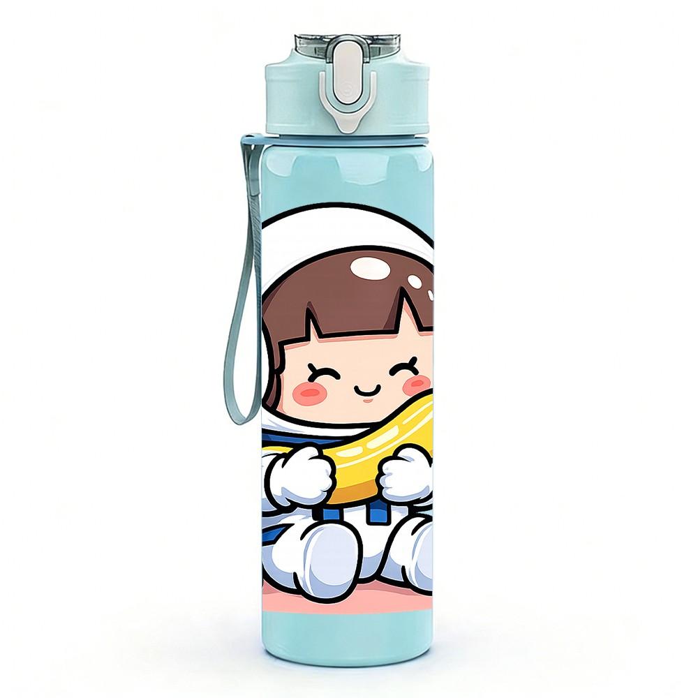 1PC Space Suit Little Astronaut 750ml Color Plastic Sports Water Bottle Leakproof Flip Straw Lid Suitable for Sports Office Home Use