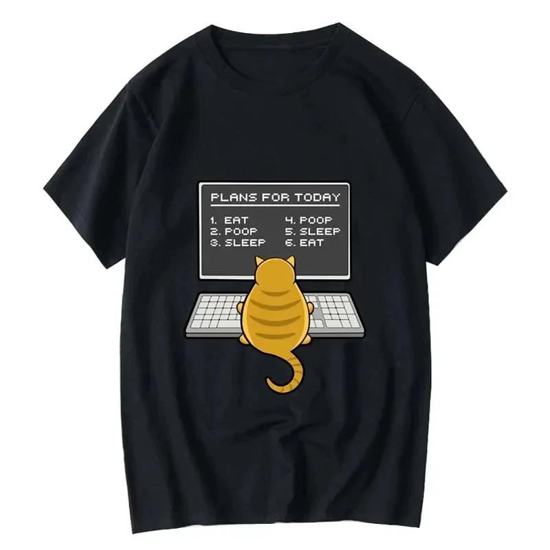 Summer Men s Funny Programmer Print T-shirt Casual Loose Round Neck Working Cat Design Cool Men s Clothing M