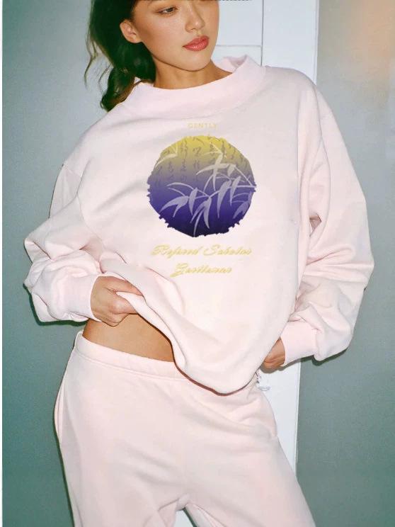 European Style Trendy Women's Sweatshirt: Mid-High Neck, Casual Loose Fit, Hot Stamping, Autumn Collection