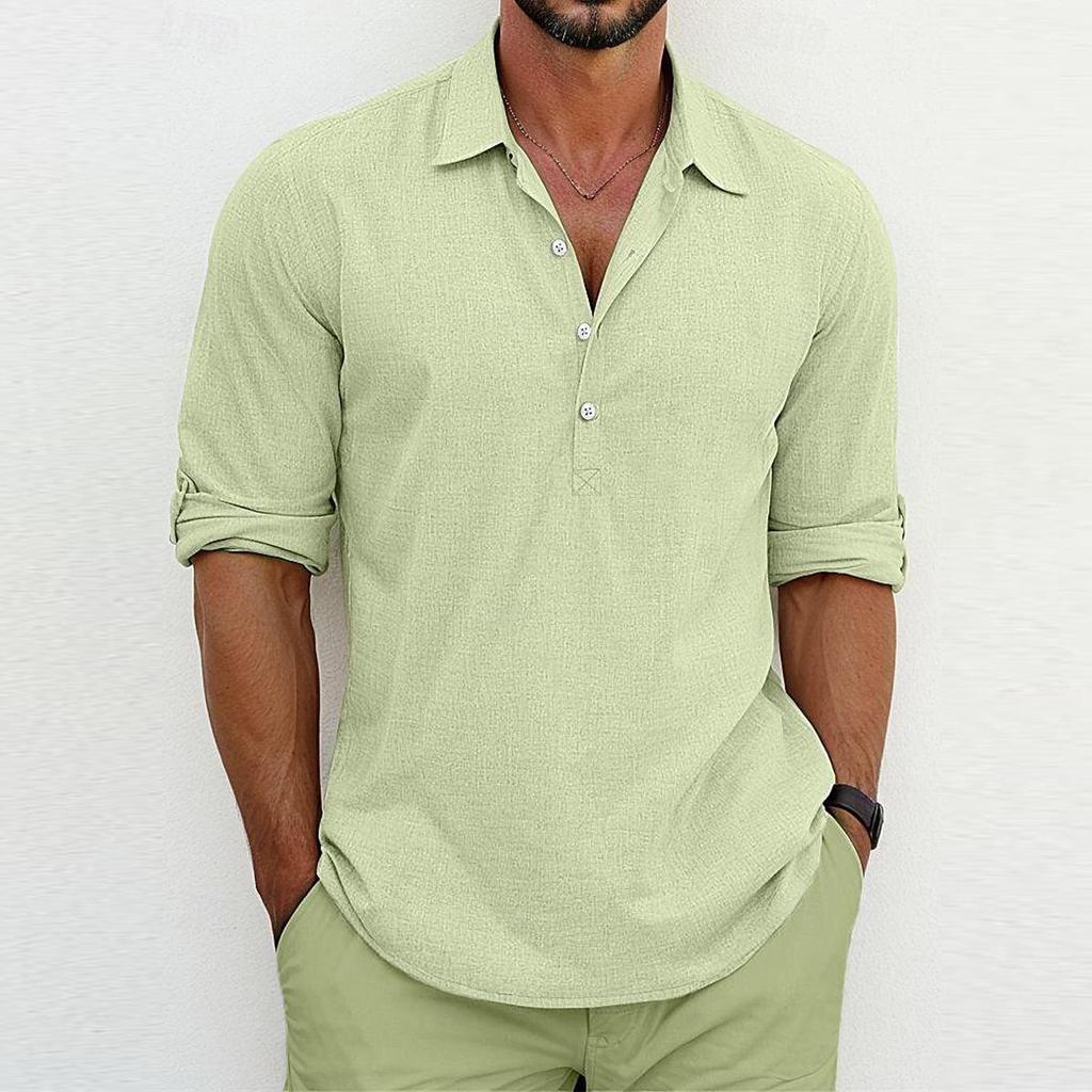 Spring & Autumn Men's Casual Short Sleeve Cotton Shirt with Turn-down Collar