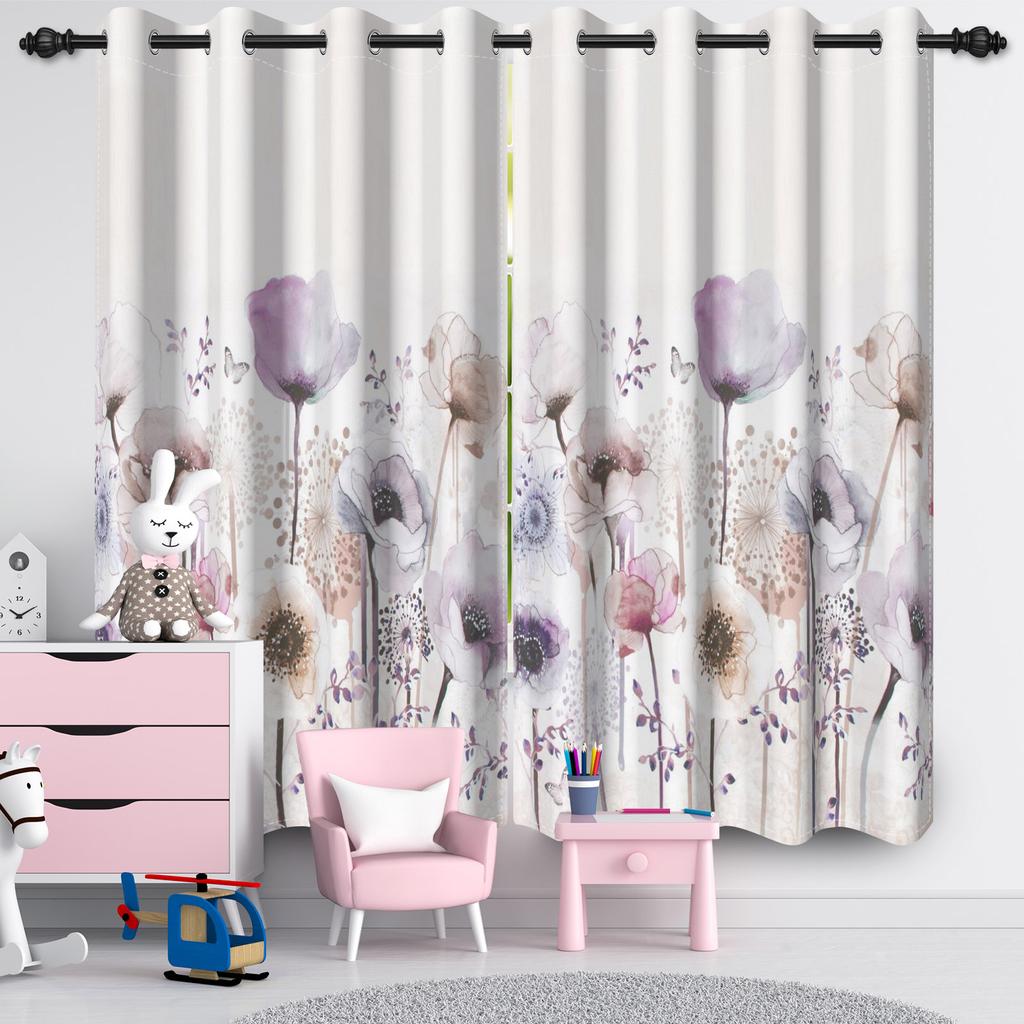2ks Květinové okenní závěsy Akvarelový botanický potisk Polyesterové zatemňovací závěsy Kuchyň Obývací pokoj Pokoj pro dívky Dekor Závěs