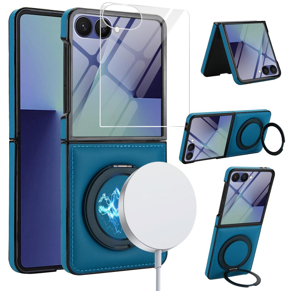 For Magsafe Charging Case for Samsung Galaxy Z Flip 7 6 Flip 5 Flip 4 3 Magnetic Rotating Bracket Cover Tempered Glass Film