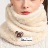 Cute Cartoon Bear Embroidery Thick Plush Scarf Cozy Warm Loop Infinity Scarf for Outdoors Elastic Windproof Fashion Accessory