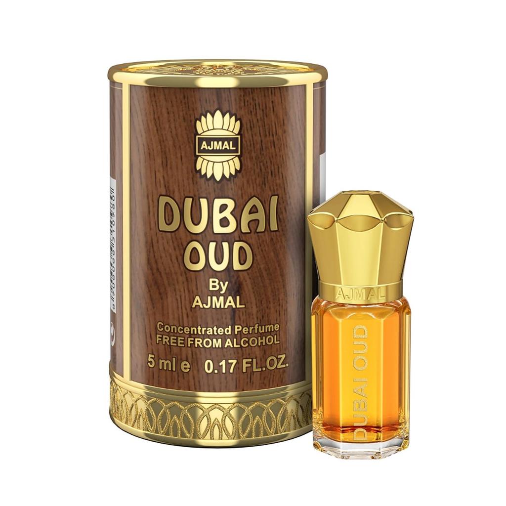 Ajmal DUBAI OUD Attar | Ambery & Woody Fragrance | Unisex Non-Alcoholic | Long Lasting Attar Men & Women - 5 ML