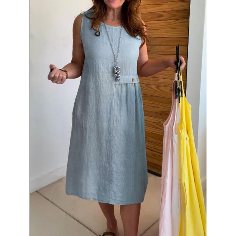 

DAFIFY Женская мода лето весна однотонный принт без рукавов с круглым вырезом свободная талия повседневные платья S