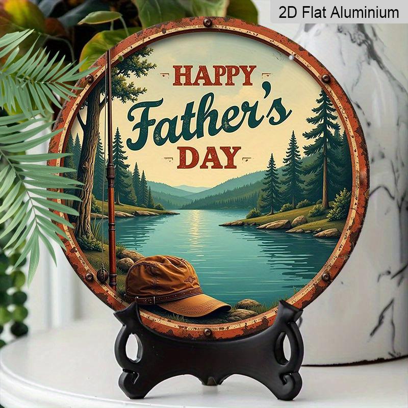2D Flat, 1pc Vintage "Happy Father's Day" Metal Aluminum Sign - Rustic Fishing Lake & Pine Forest Wall Decor with Happy Fisherman, Durable Aluminum