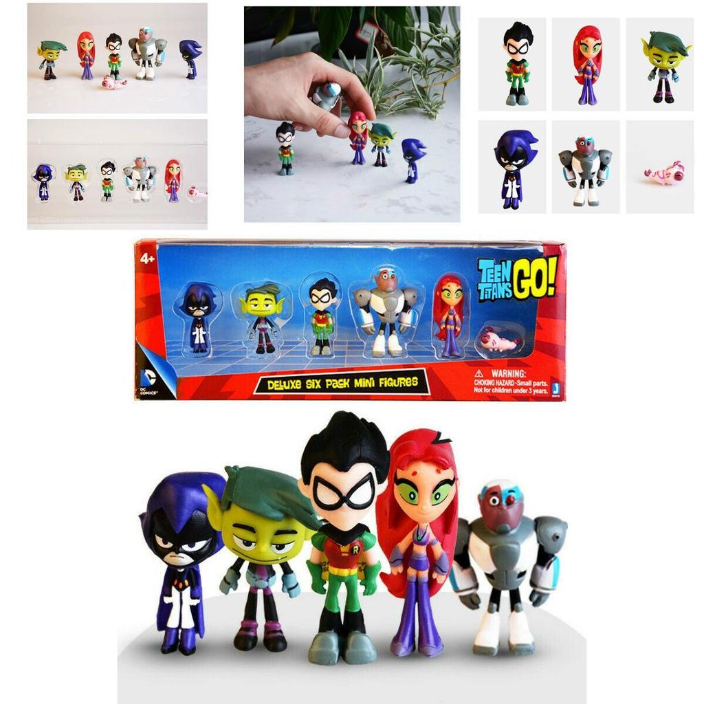סט דמויות צבעוני של Teen Titans Go הכולל את רובין, רייבן, ביסט בוי, סטארפייר - פריטי אספנות