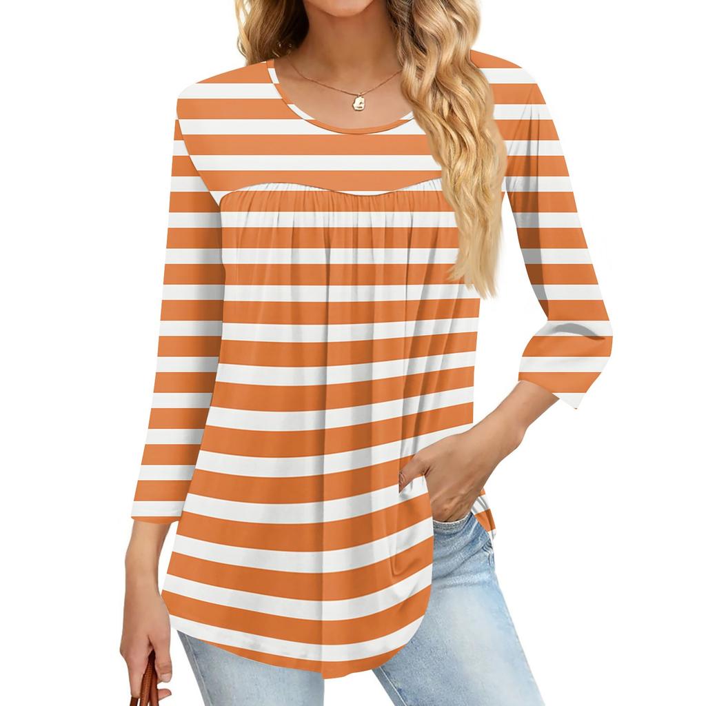 Damenmode Lässiges Dreiviertelarm-Oberteil mit Aufdruck und Rundhalsausschnitt