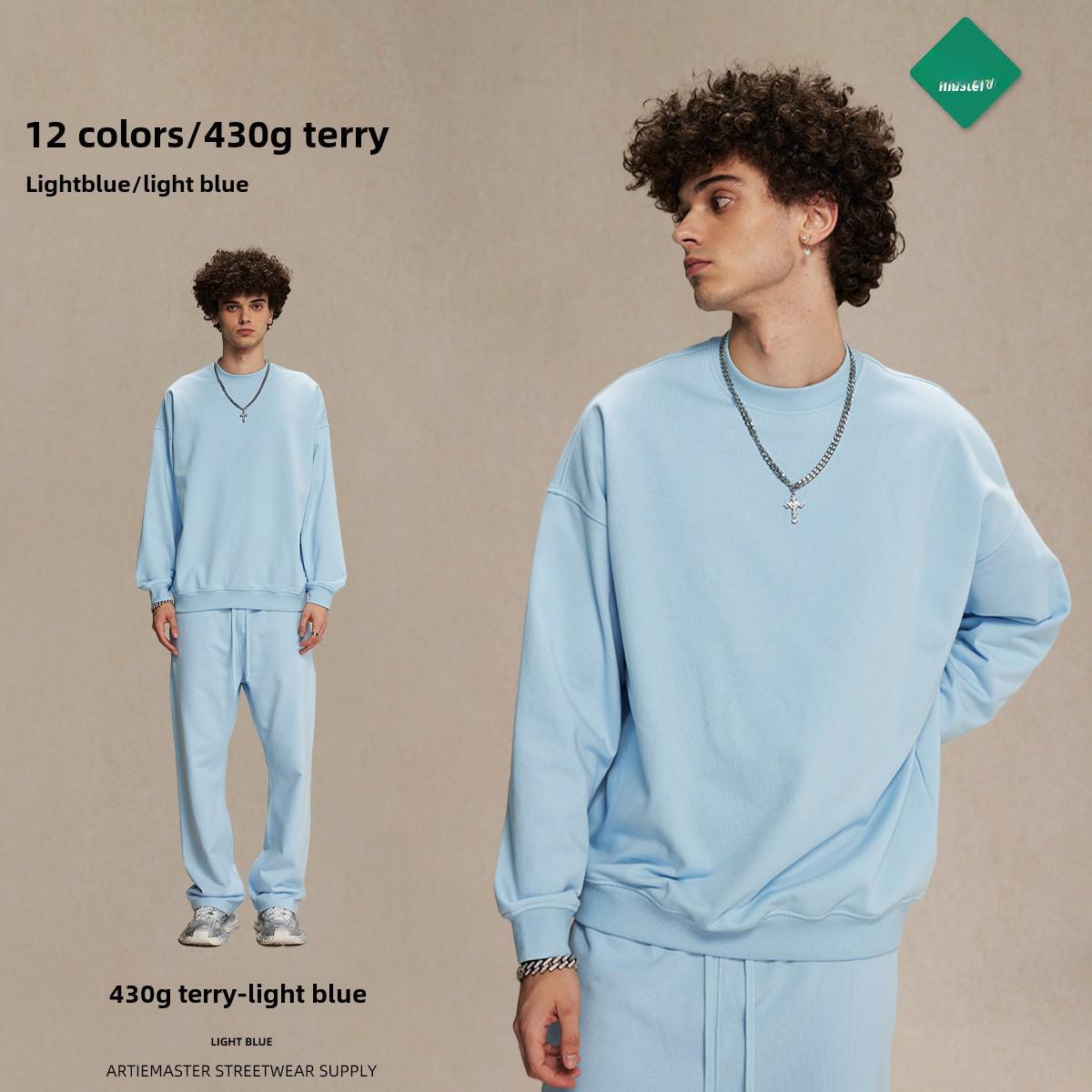 

ARTIE Унисекс 2024 Terry Свитшот - 430 г Круглый вырез Уличная мода на осень L светло-синий