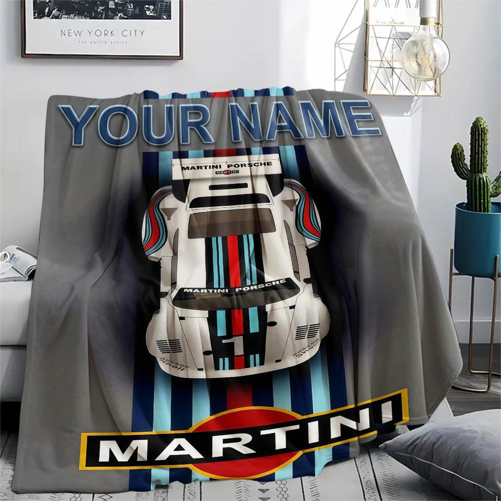 1PC Custom Name Martini Racing Patterned Flannel Blanket Suitable For All Seasons for Home Decor Warmth and Comfort Gifts Holiday Present -HE77