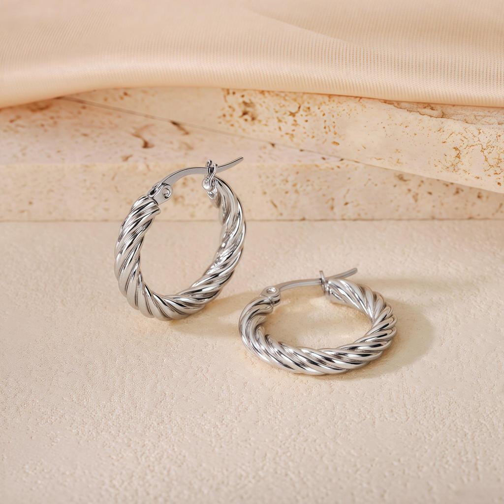 2025 Bestseller Twisted Pattern Hoop Earrings, Titanium Steel, European & American Style, Versatile Design.