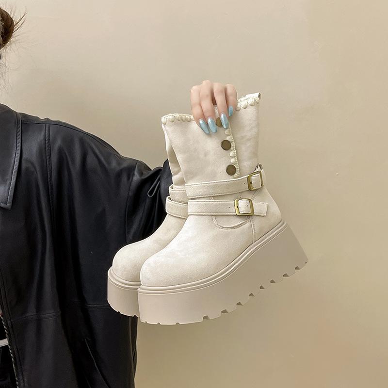 Fashion Two-wear Heightening Fashion Boots, Locomotive Cool Martin Boots, Women's Autumn and Winter Niche Simple Thick-soled Thin Short Boots