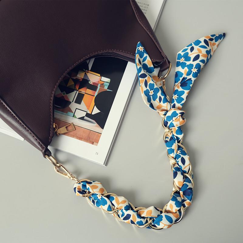 New Fashion Spring Summer Woman Handbag Accessory Part Chains Detachable Replacement Floral Silk Cotton Scarve Strap Women Chain