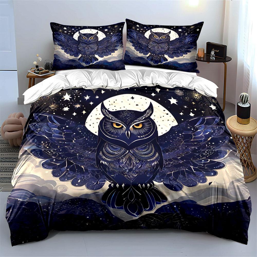 Night Owl Starry Design Set  Kid'S And Adults' Bedroom Decor, Exquisite Three-Piece Bedding Set Gift