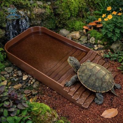 Plastikowa miska na wodę dla gadów z rampą Kwadratowa miska do karmienia żółwi Wielofunkcyjna drabinka do wspinaczki Basen kąpielowy dla żółwi Na wszystkie pory roku
