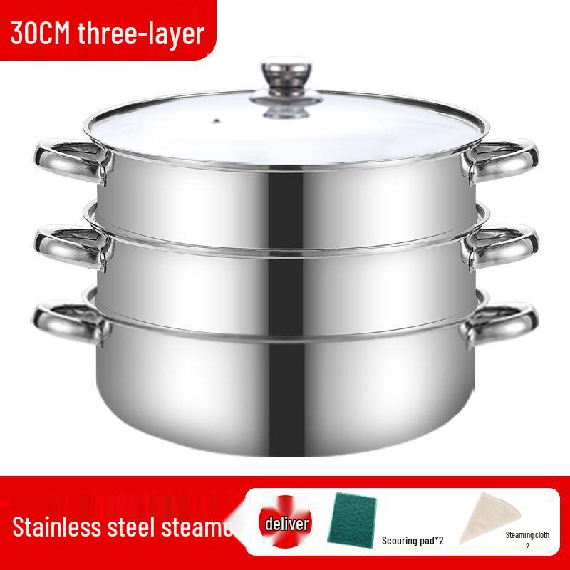 Stainless Steel Multi-Layer Steamer Stockpot for Induction & Gas Stoves