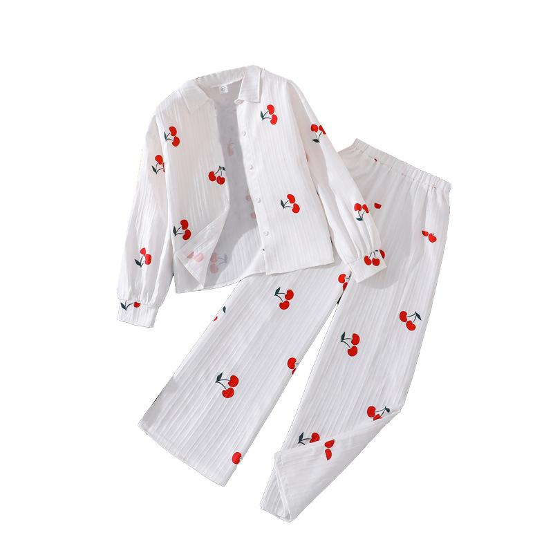 Mädchen Herbst Outfit Neuer Europäischer und Amerikanischer Stil Niedlicher Kirschdruck Langarmshirt Top und Lange Hose