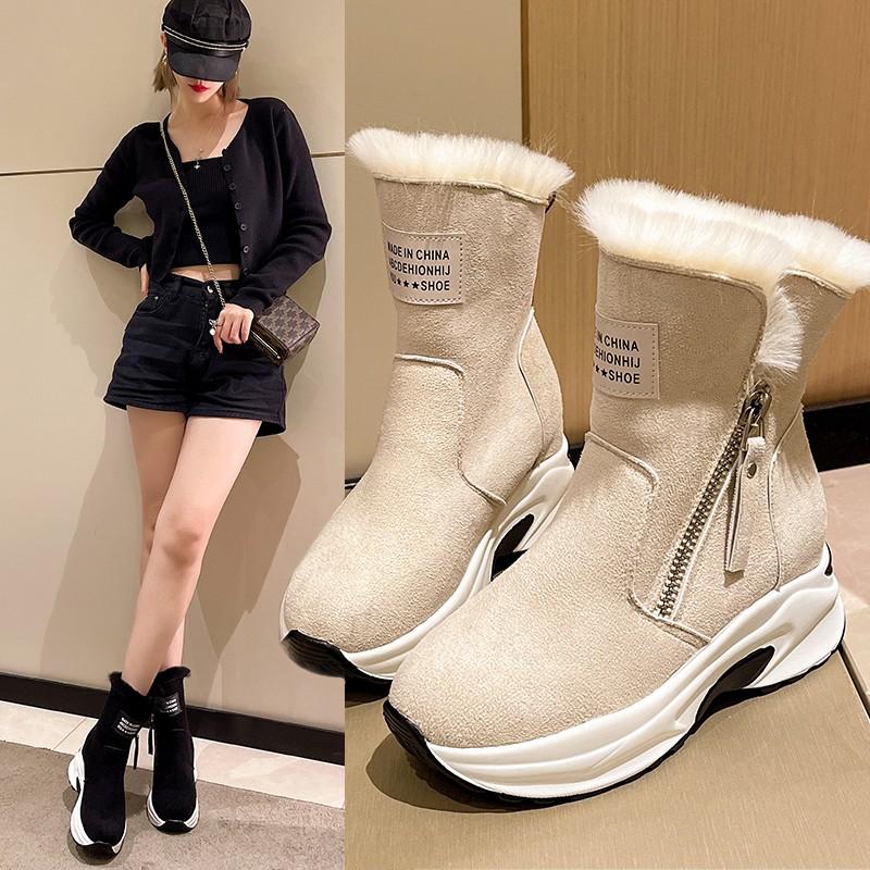 

Женские ботильоны Keep Warm Plus Fleece Толстая подошва Зимние ботинки для снега Женские модные короткие плюшевые ботинки на танкетке с боковой молнией