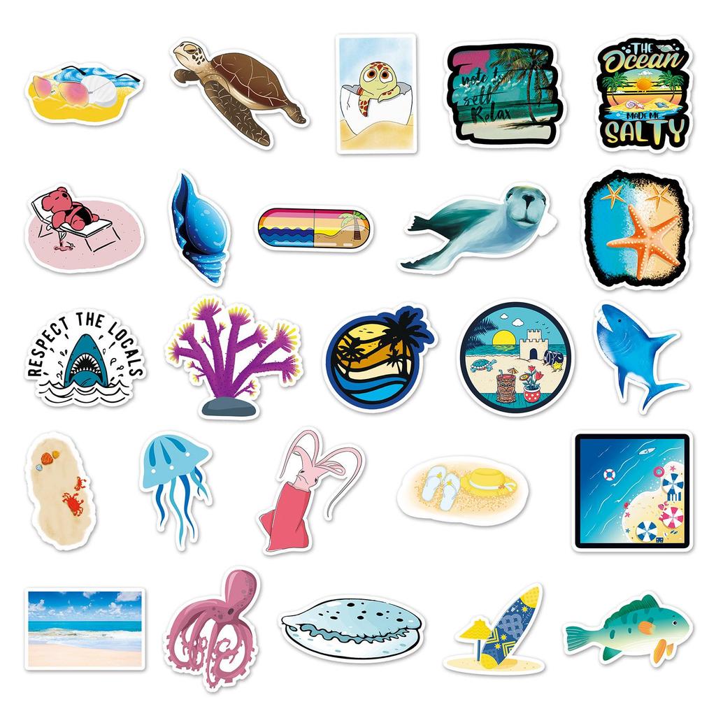 50PCS Ocean-Themed Cute Creatures Stickers for Journals, Laptops, Suitcases, and Refrigerators