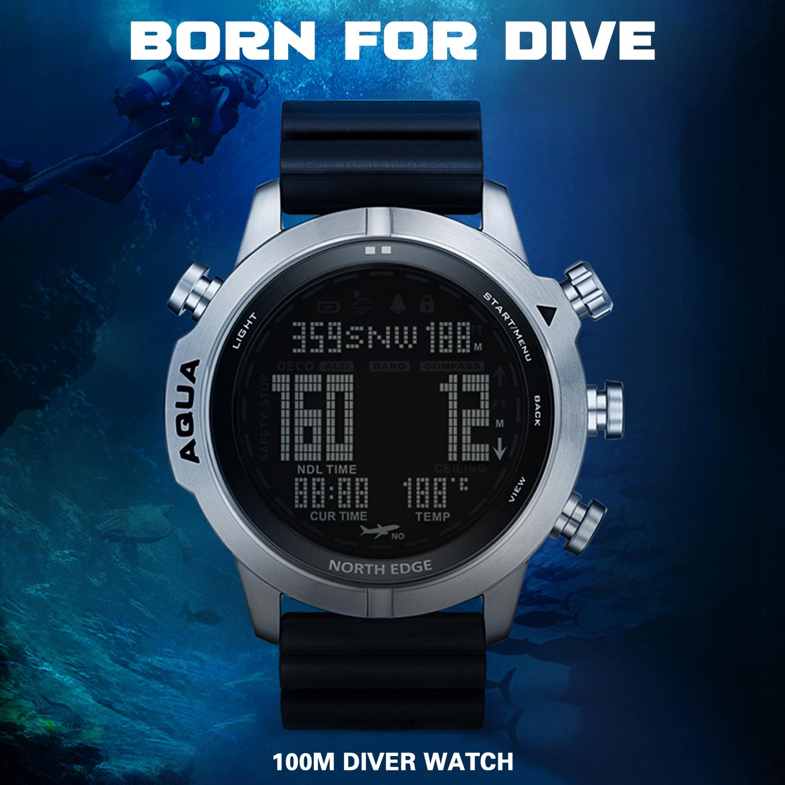 Shoemst Men's White Digital Dive Watch For Dive Computer Watch Scuba Diving Watches S Wrist Watches With Compass Altimeter Barometer