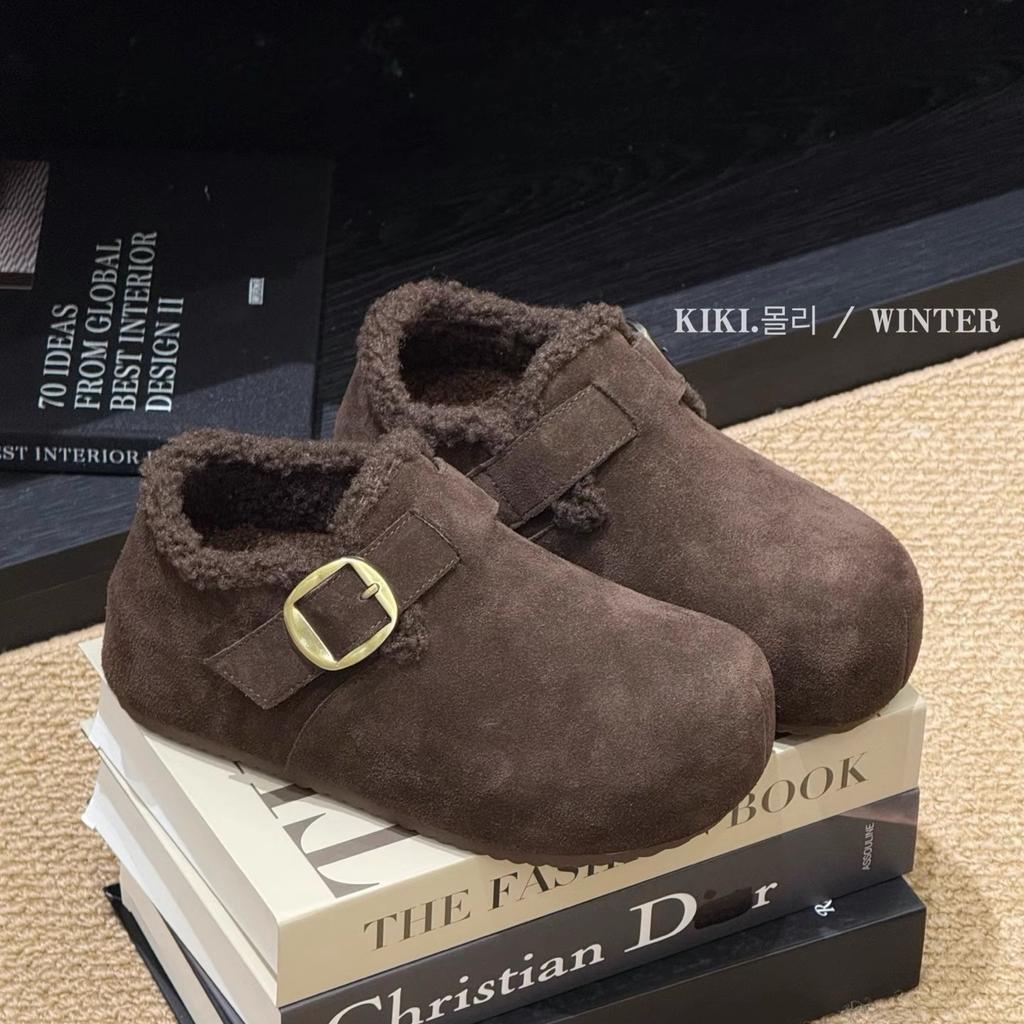 Autumn and winter velvet Boken shoes 2025 new inner height increase, thickening and height increase, one-pedal bag head shoes, warm casual single shoe