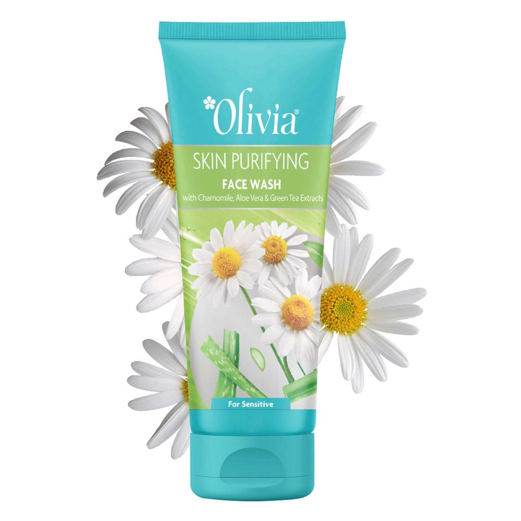 Olivia Skin Purifying Face Wash | Chamomile Aloe Vera Green Tea Infused Cleanser | Deep Oil Dirt Removal | Hydrating Soothing Antioxidant Formula |