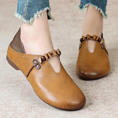 Frühling Neue Flache Slip-on Schuhe Retro Weiche Echtes Leder Loafer Casual Schuhe Solide Vintage Frauen Flache Schuhe