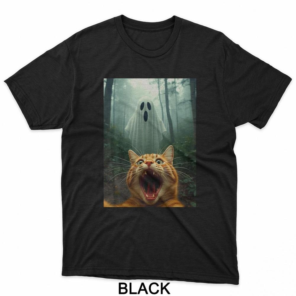 

Cat Selfie With Ghost Halloween Kitty Spooky Ghost In Forest T-Shirt Unisex T-Shirt XXL
