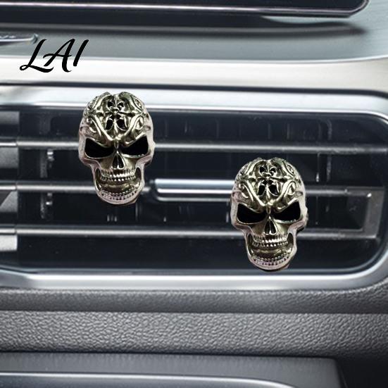 Alloy Skull Auto Air Freshener Holder Car Vent Clip Retro Dashboard Stylish Decoration Trim Funny Head Interior Accessories Personalized Gift