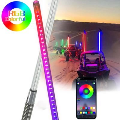 1 PIÈCE Lumière LED Fouet RGB LED Voiture LED Lumière LED RGB Étanche Flexible Télécommande APP Contrôle Musique LED Mât de Drapeau pour SUV ATV UTV RZR
