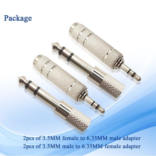 Voluty Tek 1/4" Female To 1/8" Male Audio Adapter Kit with 3.5mm Male To 6.35mm Female Connectors for Guitar Headphones, Set of 4