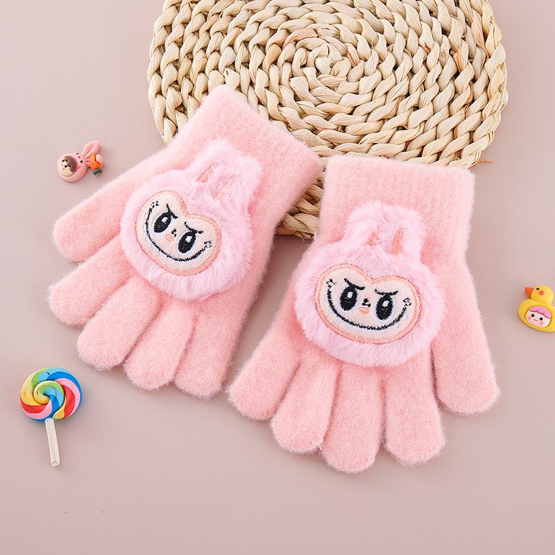 

Детские перчатки зимние милые мультяшные мальчики и девочки теплые и холодостойкие пятипалые вязаные перчатки из норки для учеников начальной школы 5-10 лет S розовый